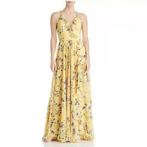 Avery G Womens 0 Yellow Floral Lace Up Back Sleeveless Long Dress NWT DC62